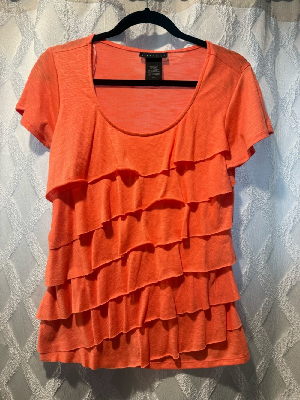 attention Coral Ruffle-Front Short Sleeve Tee